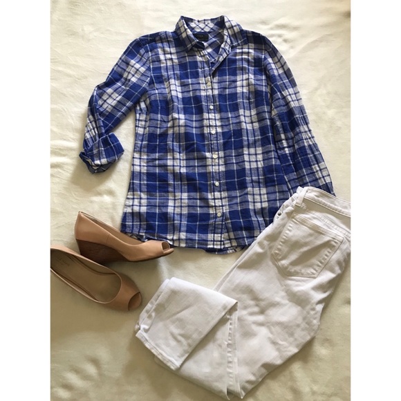 J. Crew Perfect Fit Blue White Plaid - Picture 1 of 3